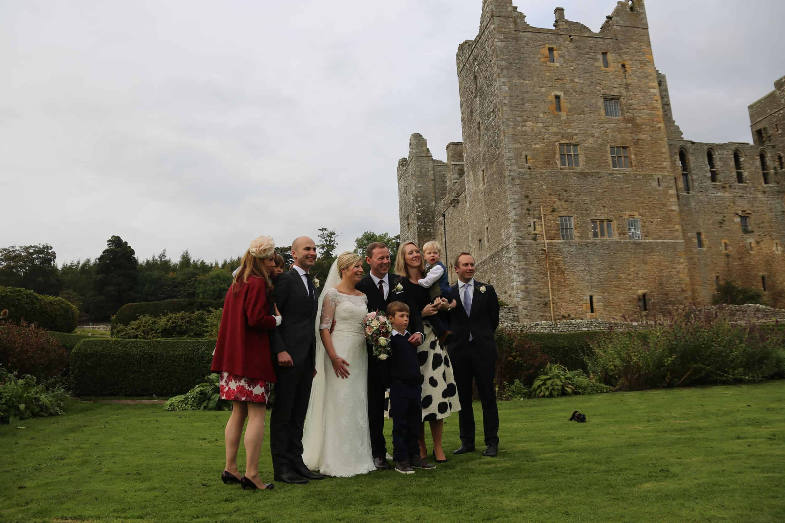 Wedding party outside Bolton Castle