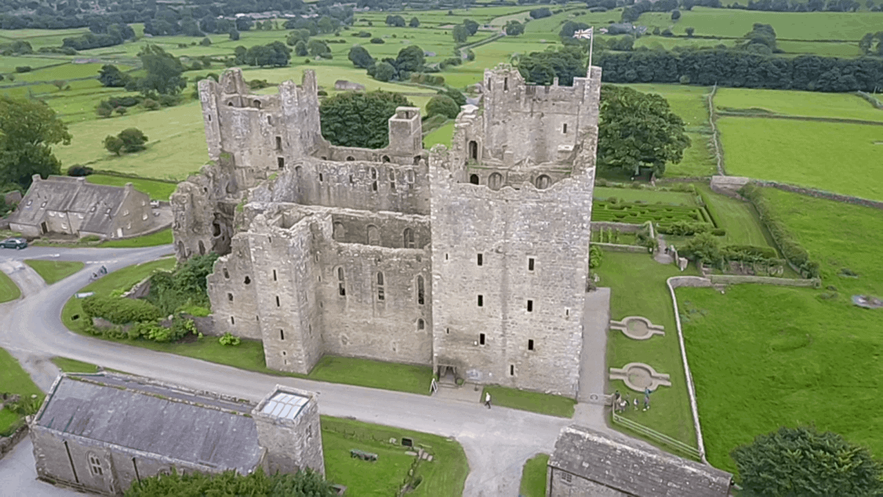Aerial shot of Bolton Castle